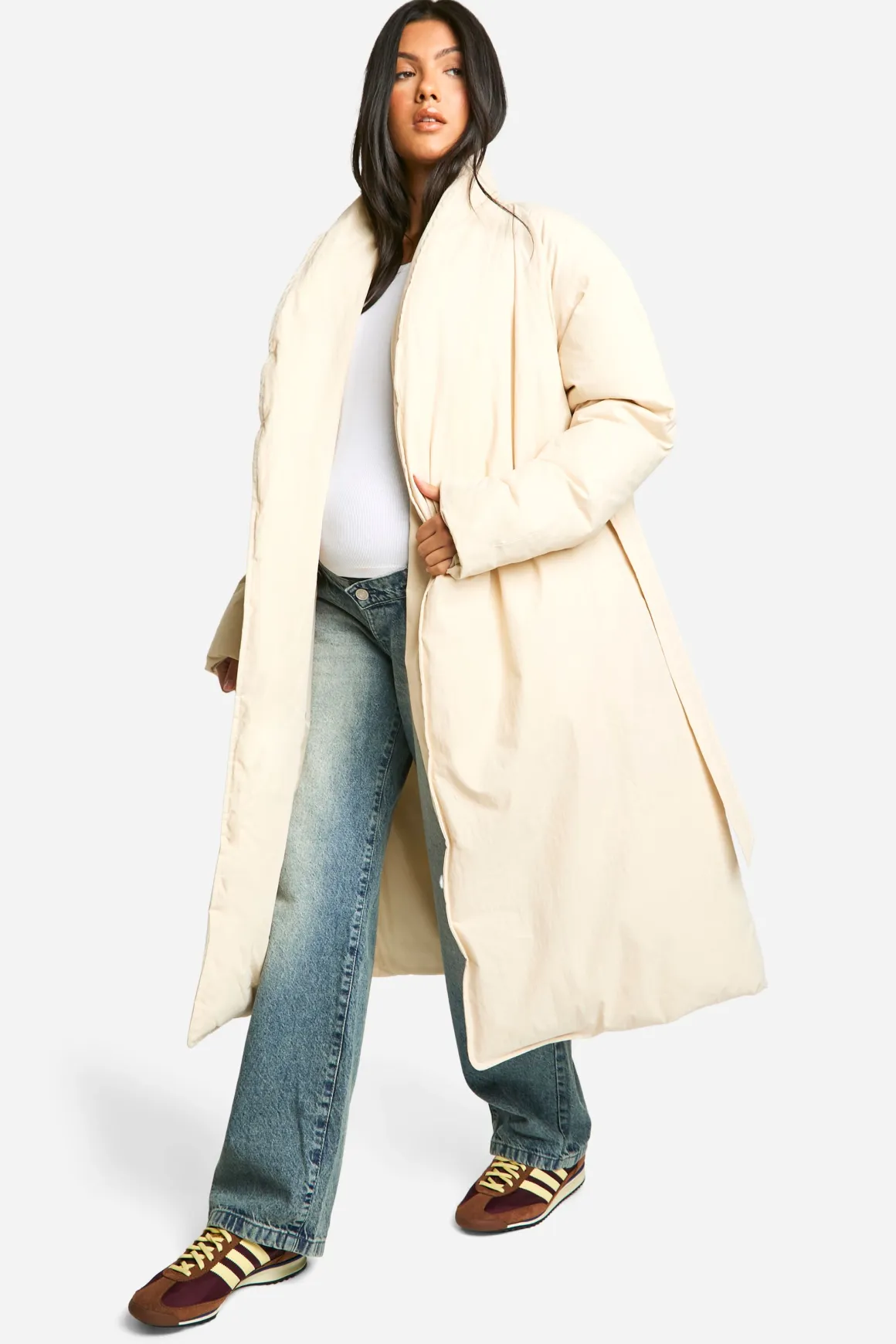 Manteau doudoune matelassé de maternité ceinturé