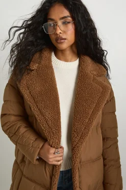 boohoo Manteau doudoune orné de détails teddy avec mitaines assorties<Femme Doudounes|Vestes & Manteaux