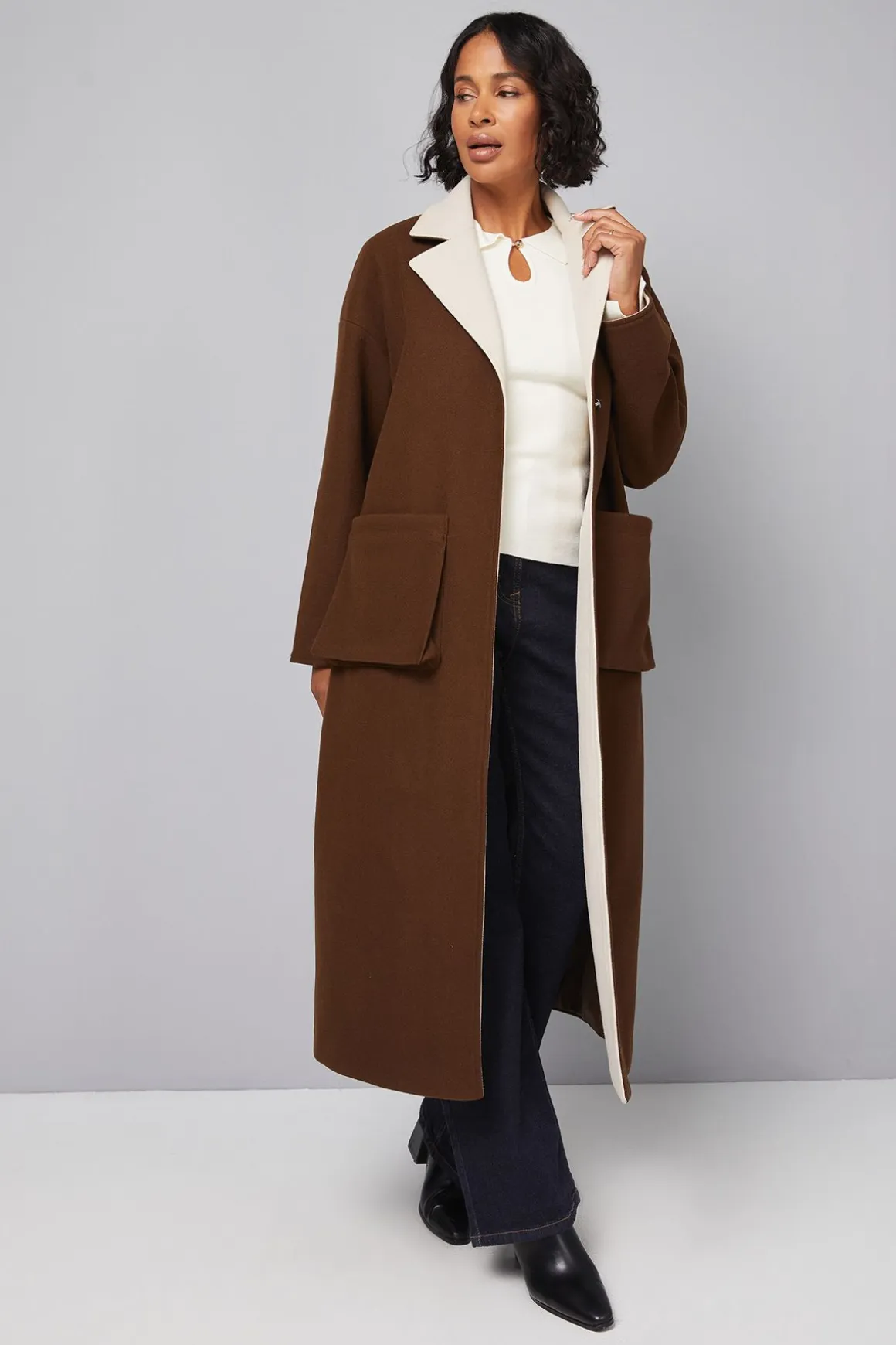 Manteau à Détail Écharpe Double Face