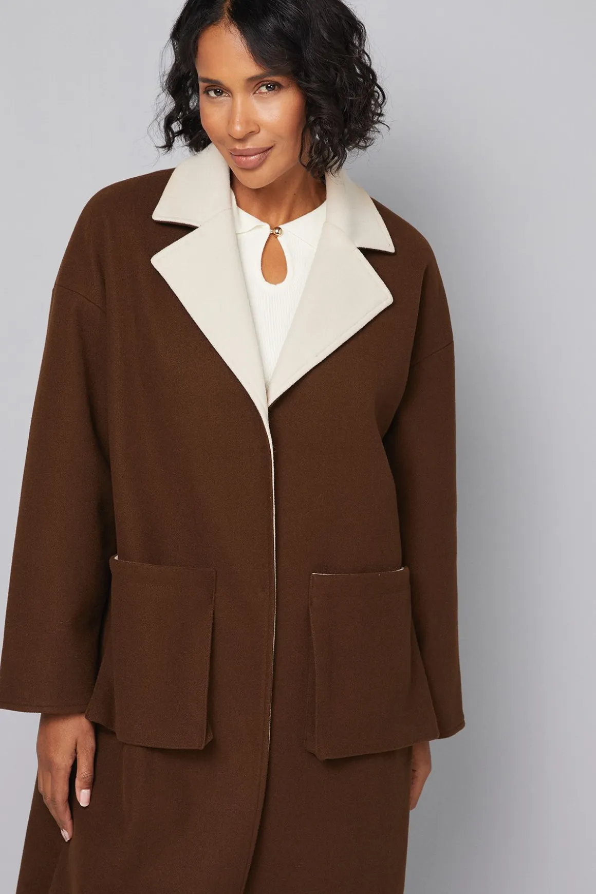 Manteau à Détail Écharpe Double Face