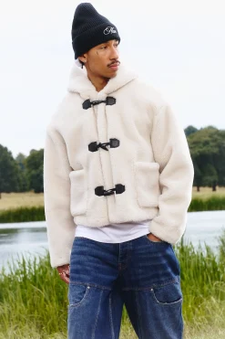 boohooMAN Manteau duffle à bouton-pression en synthétique, coupe décontractée<Homme Manteaux Et Vestes