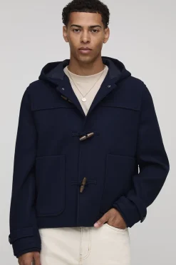 Manteau duffle oversize à coupe carrée en melton, à capuche avec boutons toggle