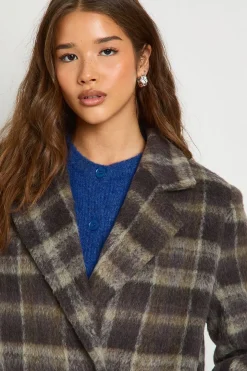 Manteau Effet Laine à Carreaux Double Boutonnage