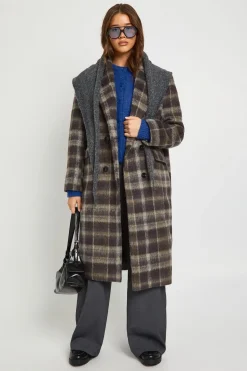 Manteau Effet Laine à Carreaux Double Boutonnage