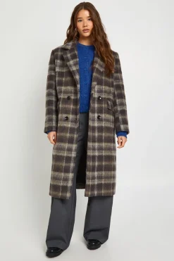 Manteau Effet Laine à Carreaux Double Boutonnage