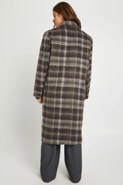 Manteau Effet Laine à Carreaux Double Boutonnage