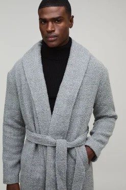 boohooMAN Manteau en boucle longiligne à simple boutonnage avec col châle et ceinture intégrée<Homme Manteaux Et Vestes