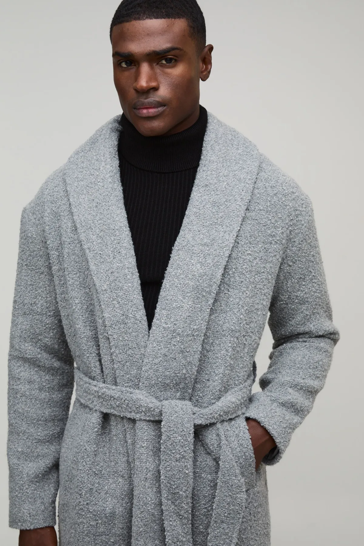 boohooMAN Manteau en boucle longiligne à simple boutonnage avec col châle et ceinture intégrée<Homme Manteaux Et Vestes