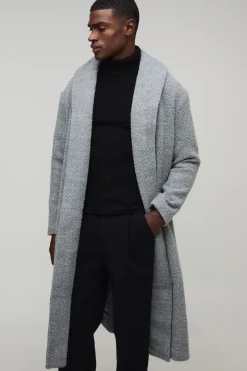 boohooMAN Manteau en boucle longiligne à simple boutonnage avec col châle et ceinture intégrée<Homme Manteaux Et Vestes
