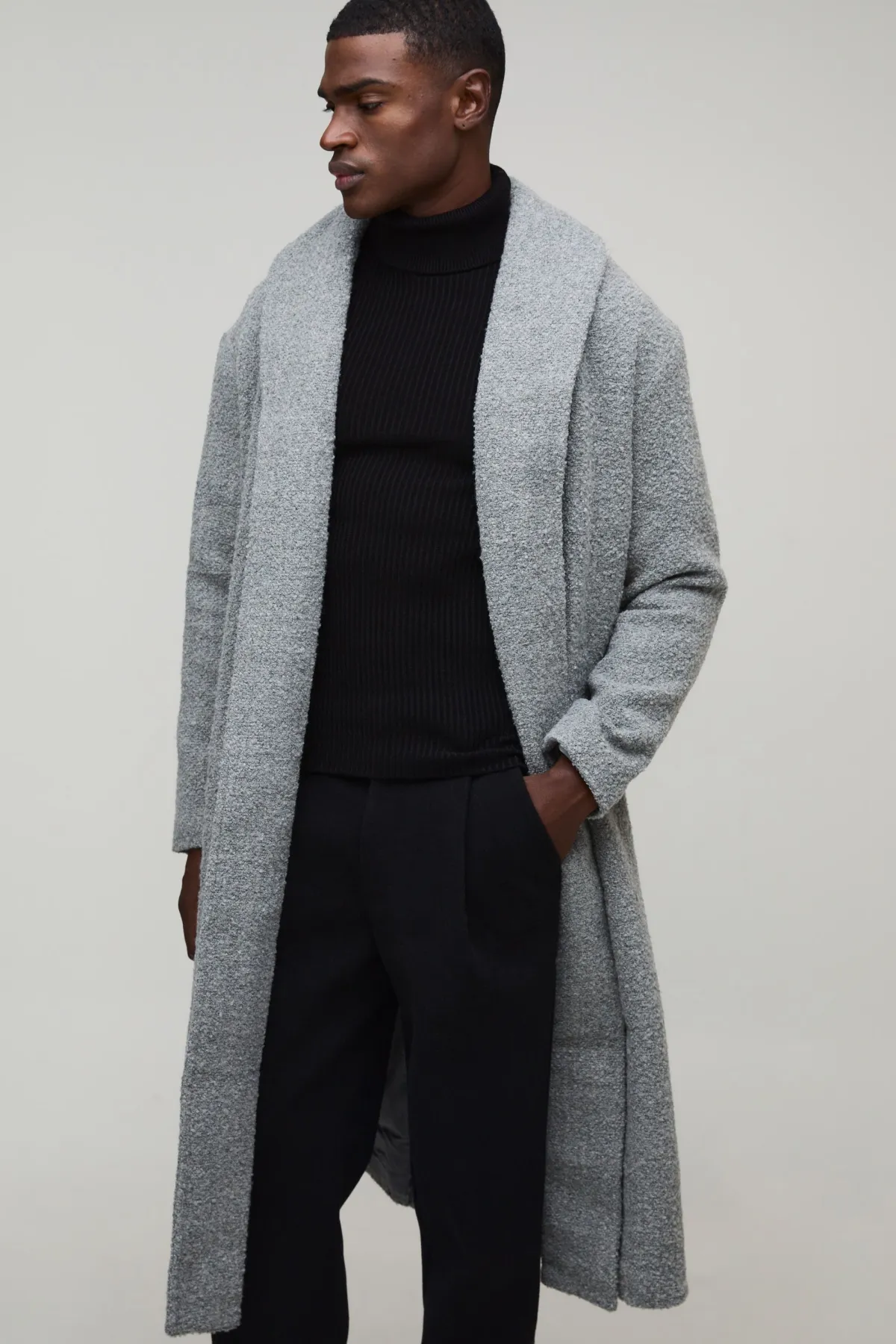 boohooMAN Manteau en boucle longiligne à simple boutonnage avec col châle et ceinture intégrée<Homme Manteaux Et Vestes