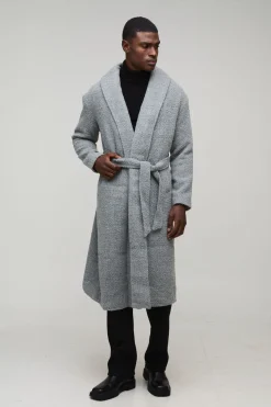 boohooMAN Manteau en boucle longiligne à simple boutonnage avec col châle et ceinture intégrée<Homme Manteaux Et Vestes