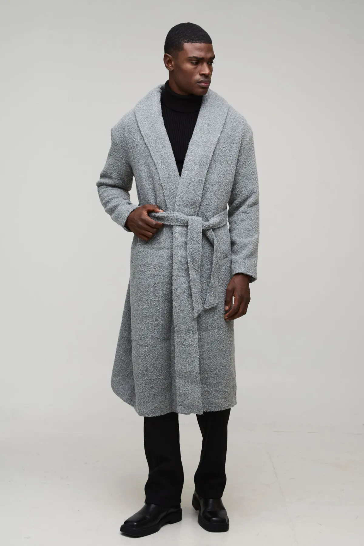 boohooMAN Manteau en boucle longiligne à simple boutonnage avec col châle et ceinture intégrée<Homme Manteaux Et Vestes