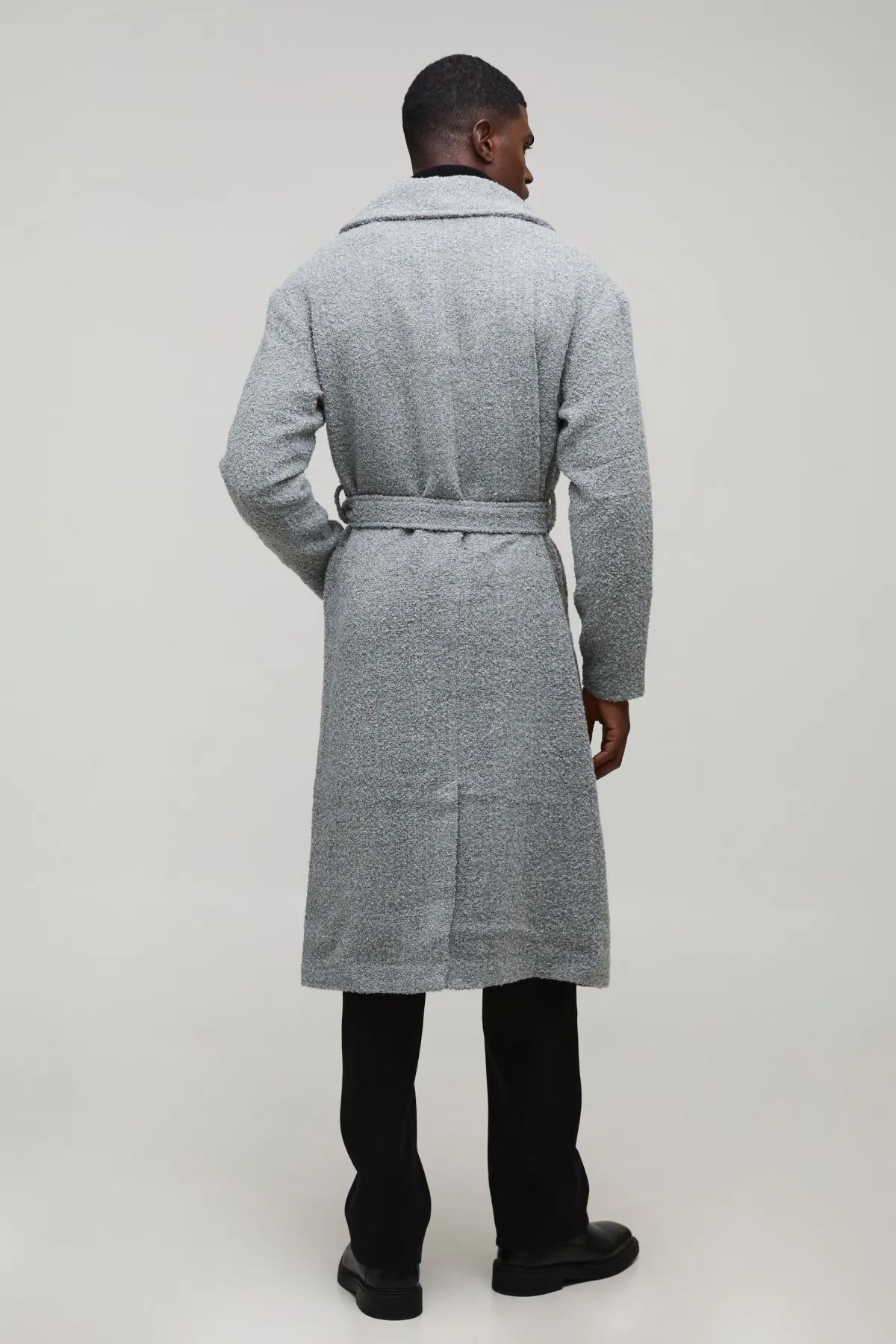 boohooMAN Manteau en boucle longiligne à simple boutonnage avec col châle et ceinture intégrée<Homme Manteaux Et Vestes