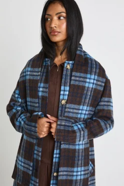 Manteau 2 en 1 à effet laine et à carreaux style écharpe