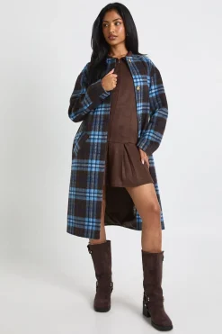 Manteau 2 en 1 à effet laine et à carreaux style écharpe