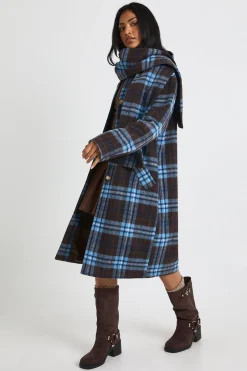 Manteau 2 en 1 à effet laine et à carreaux style écharpe