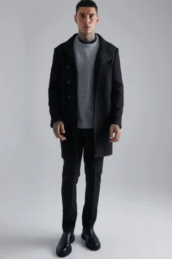 boohooMAN Manteau en imitation laine à col cheminée en<Homme Manteaux Et Vestes