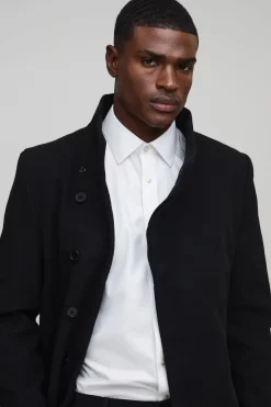 boohooMAN Manteau en imitation laine à col cheminée en<Homme Manteaux Et Vestes