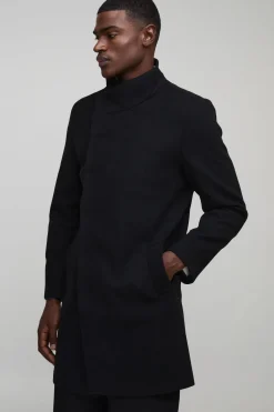 boohooMAN Manteau en imitation laine à col cheminée en<Homme Manteaux Et Vestes