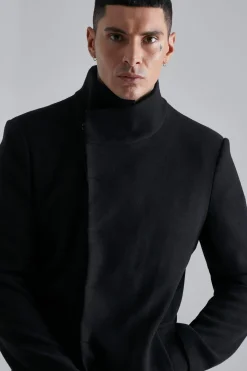boohooMAN Manteau en imitation laine à col cheminée en<Homme Manteaux Et Vestes