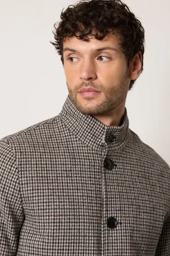 Manteau En Laine À Col Cheminée Motif Pied-de-poule