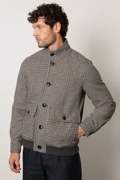 Manteau En Laine À Col Cheminée Motif Pied-de-poule