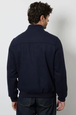 Manteau En Mélange De Laine Bleu Marine À Col Montant