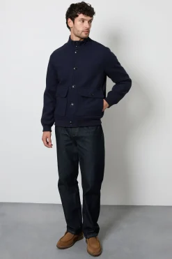 Manteau En Mélange De Laine Bleu Marine À Col Montant