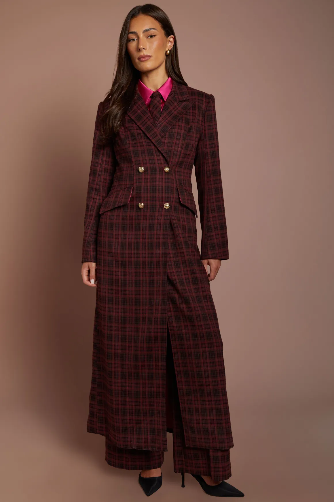 Manteau Formel À Carreaux Double Boutonnage