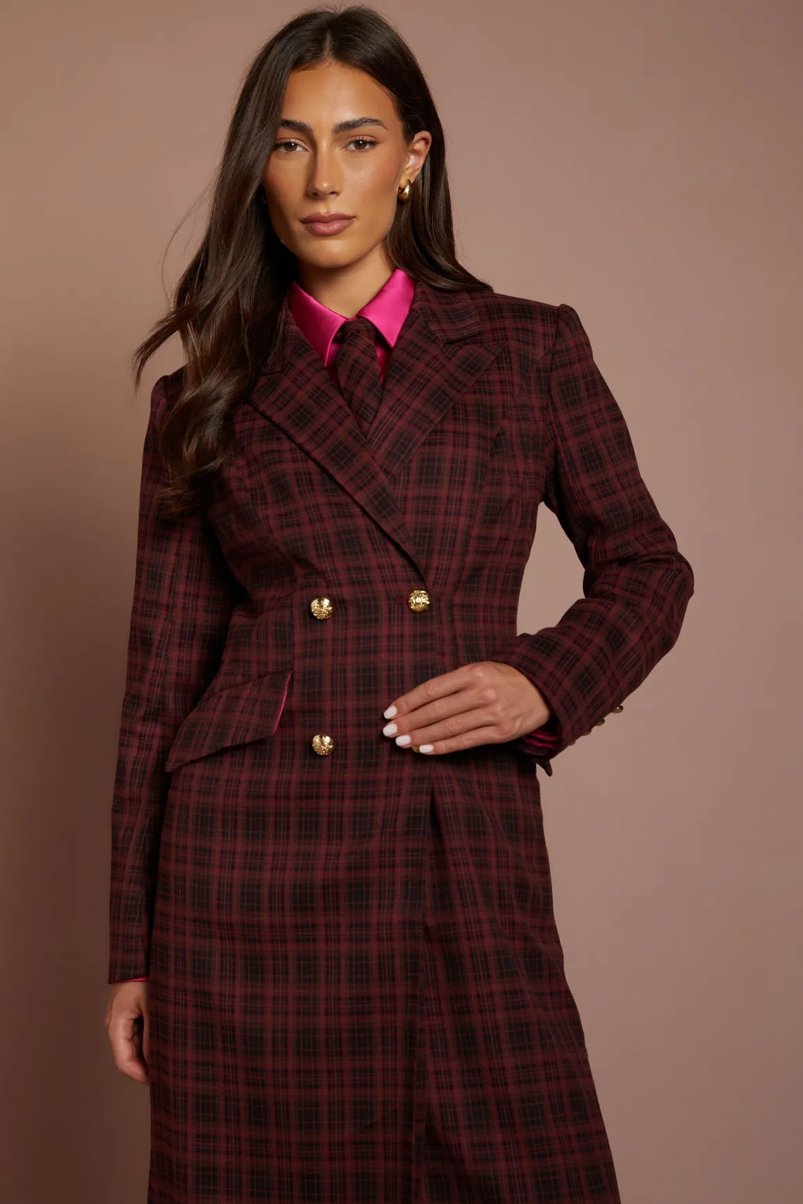 Manteau Formel À Carreaux Double Boutonnage