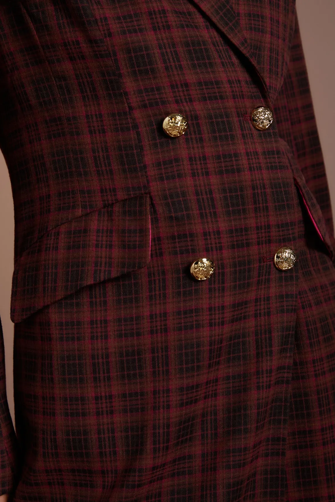 Manteau Formel À Carreaux Double Boutonnage