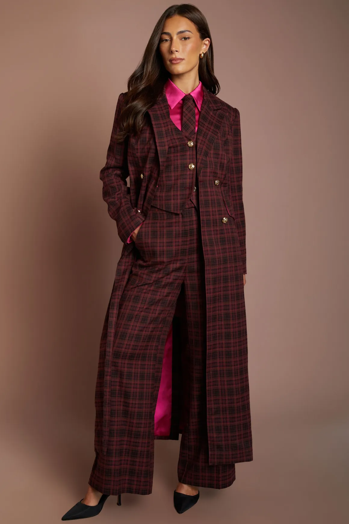 Manteau Formel À Carreaux Double Boutonnage