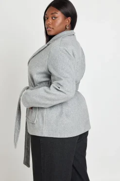 Manteau Grande Taille Aspect Laine Avec Ceinture À Nouer