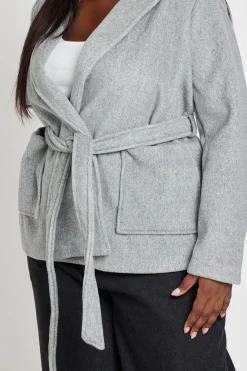 Manteau Grande Taille Aspect Laine Avec Ceinture À Nouer