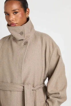 Manteau Grande Taille Col Montant Ceinturé Effet Laine