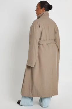 Manteau Grande Taille Col Montant Ceinturé Effet Laine