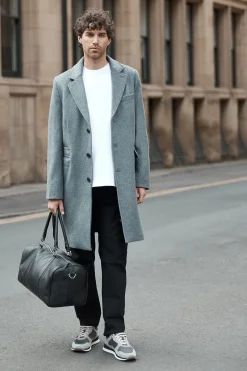 Manteau Gris Moyen Signature 3 Boutons Mélange Laine Epsom