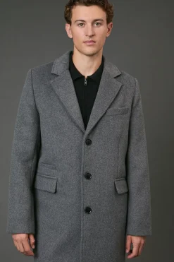 Manteau Gris Moyen Signature 3 Boutons Mélange Laine Epsom