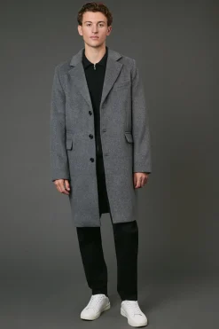 Manteau Gris Moyen Signature 3 Boutons Mélange Laine Epsom