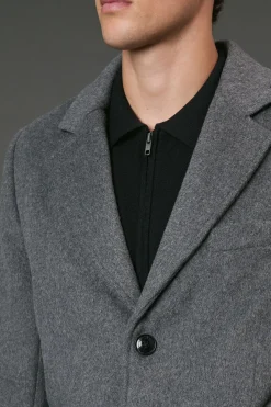 Manteau Gris Moyen Signature 3 Boutons Mélange Laine Epsom