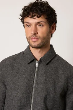 Manteau Harrington En Laine Mélangée Sergé Anthracite