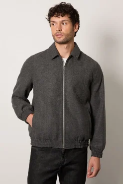 Manteau Harrington En Laine Mélangée Sergé Anthracite