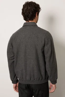 Manteau Harrington En Laine Mélangée Sergé Anthracite