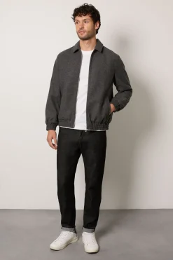 Manteau Harrington En Laine Mélangée Sergé Anthracite