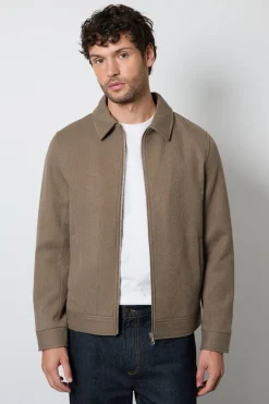 Burton Manteau Harrington En Mélange De Laine Sergé Taupe<Homme Manteaux Et Vestes