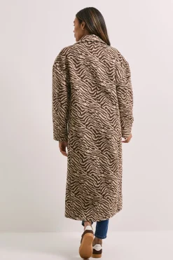Manteau à Imprimé Animal et Col Large