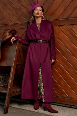 Manteau Lisa Tan d'Occasion à Ceinture avec Détail Jupe