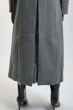 Manteau Long Ajusté En Laine Avec Détails Militaires
