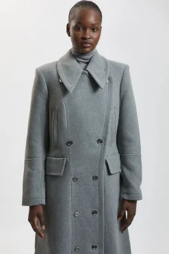 Manteau Long Ajusté En Laine Avec Détails Militaires