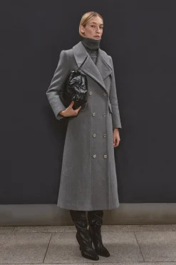 Manteau Long Ajusté En Laine Avec Détails Militaires